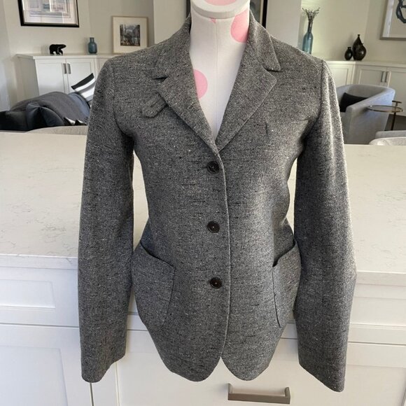 Jil Sander 3 Button Notch Collar Wool & Cashmere Blazer Heather Grey Blk Sz 34 - Picture 4 of 13